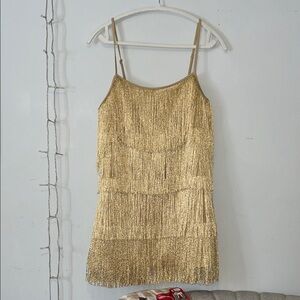 Show Me Your MuMu Metallic Gold Fringe Mini Slip Dress